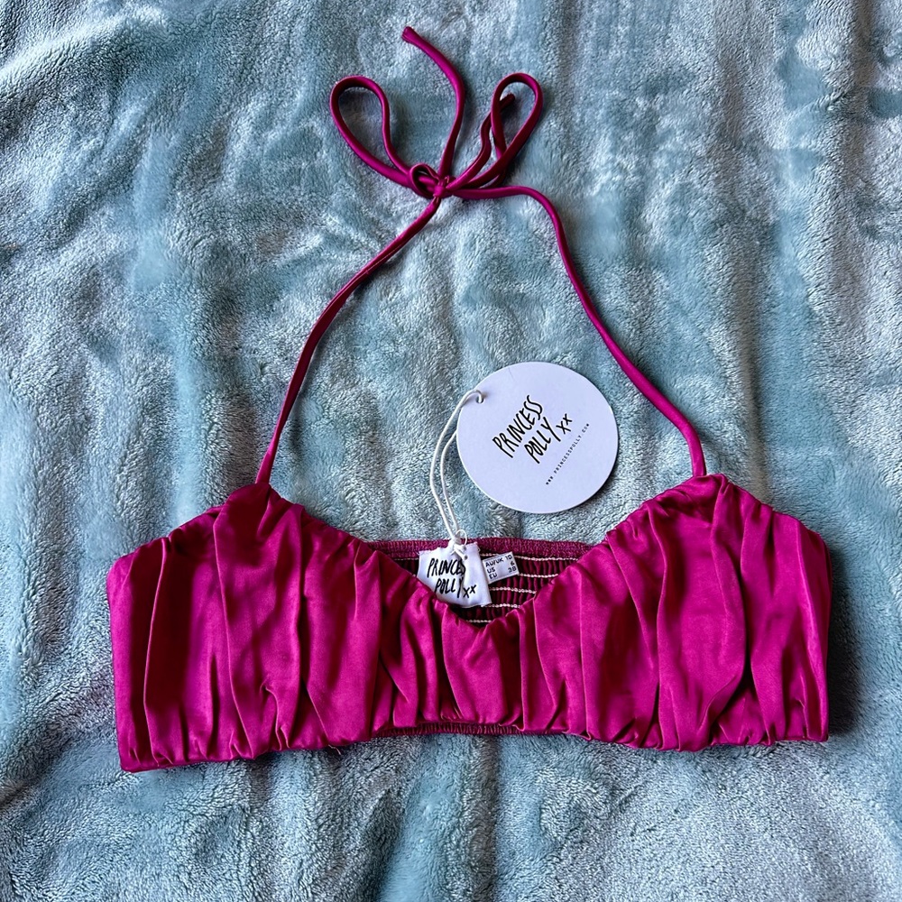 NWT Magenta Princess Polly satin halter neck top